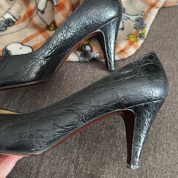 RALPH LAUREN BLACK CROC LEATHER HEELS Made in ITALY - Picture 2 of 7